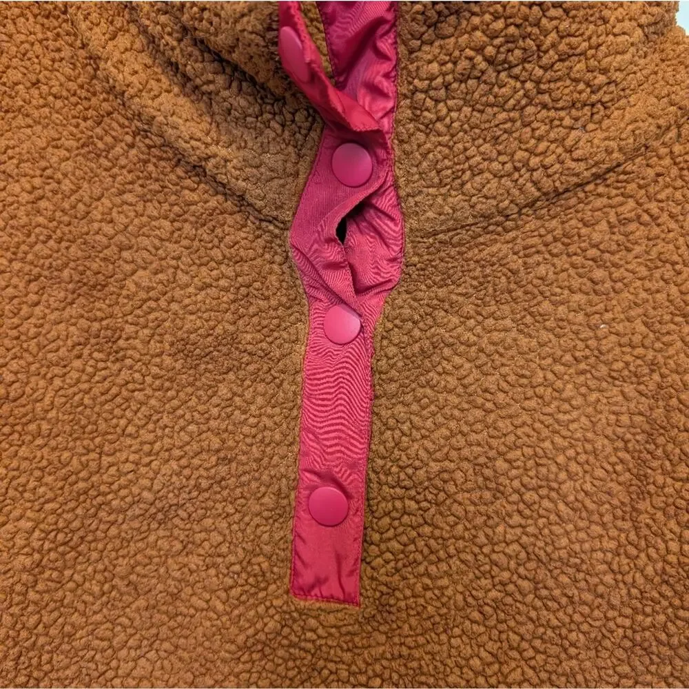 J.Crew Teddy Sherpa Snap Pullover – Brown w/ Pink Trim – Women’s Large